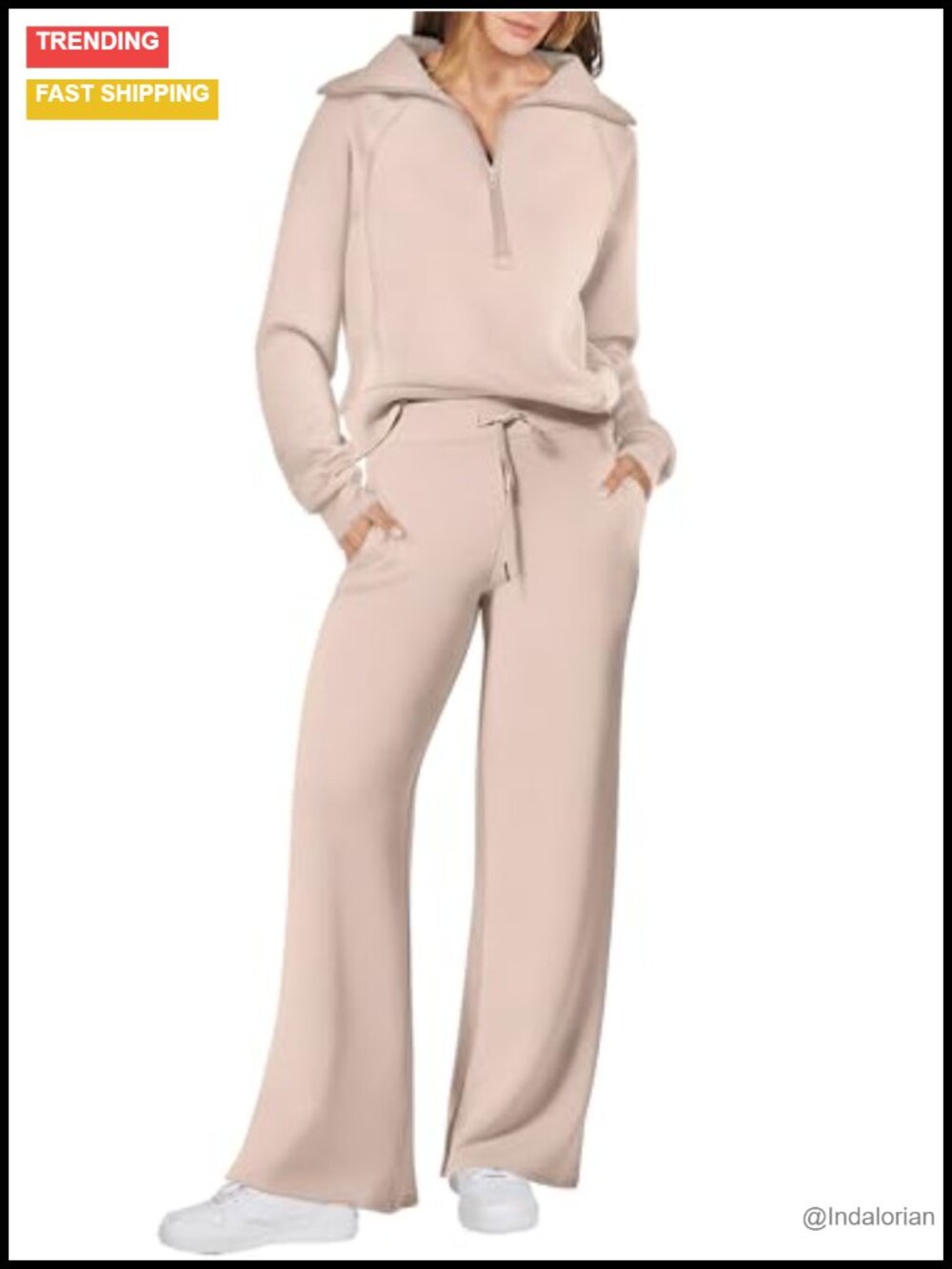 2 Piece Lounge Set Sweatsuit Half Zip Oversized Top Wide Leg Joggers